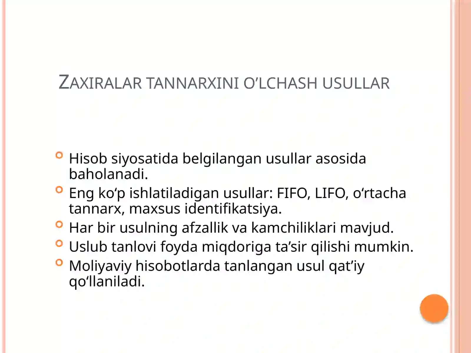 Zaxira tannarxini o’lchash usullari 4