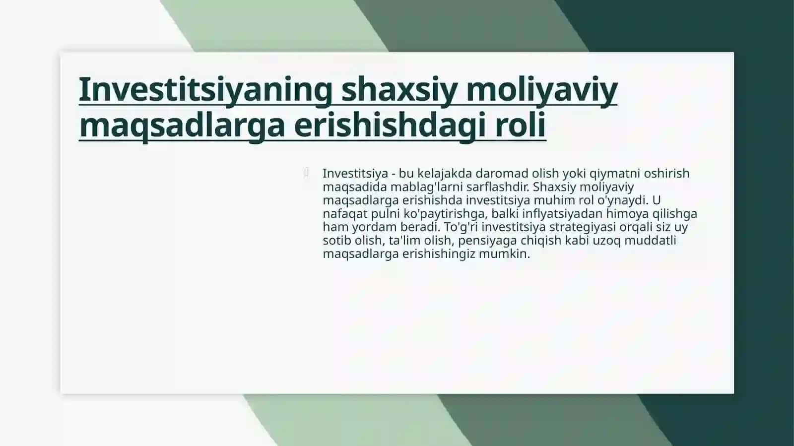 Shaxsiy moliyani boshqarishda investitsiyaning ahamiyati 4