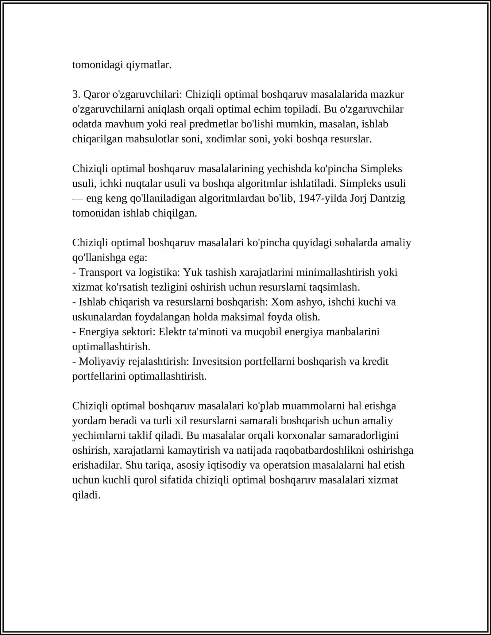 KARRALI INTEGRALLARNING OPTIMALLASHTIRISH MASALALALARIDAGI TATBIGLARI 4