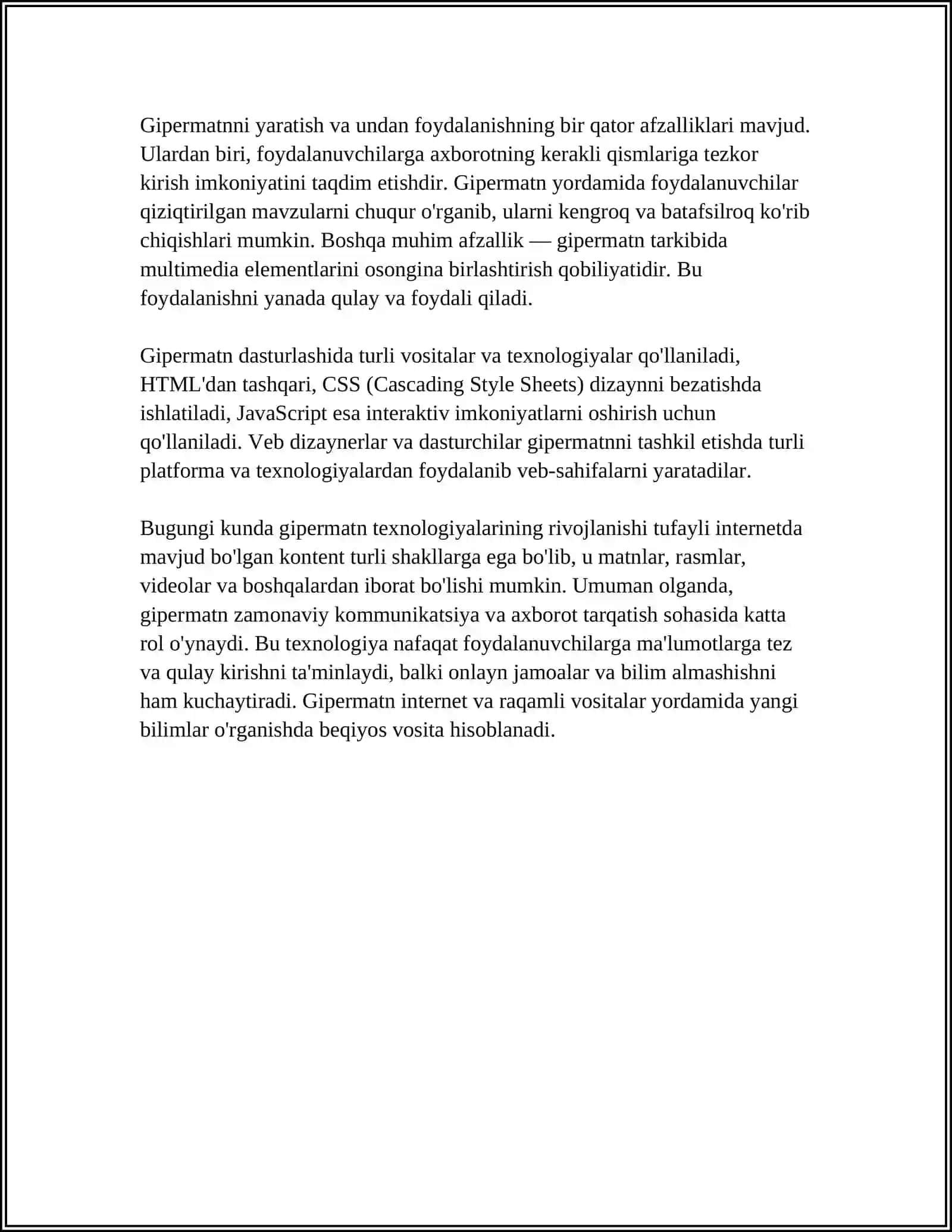 GIPERTEKST, GIPERMUROJIAT VA GIPRMEDIA TUSHUNCHALARINI TAVSIFLASH 4