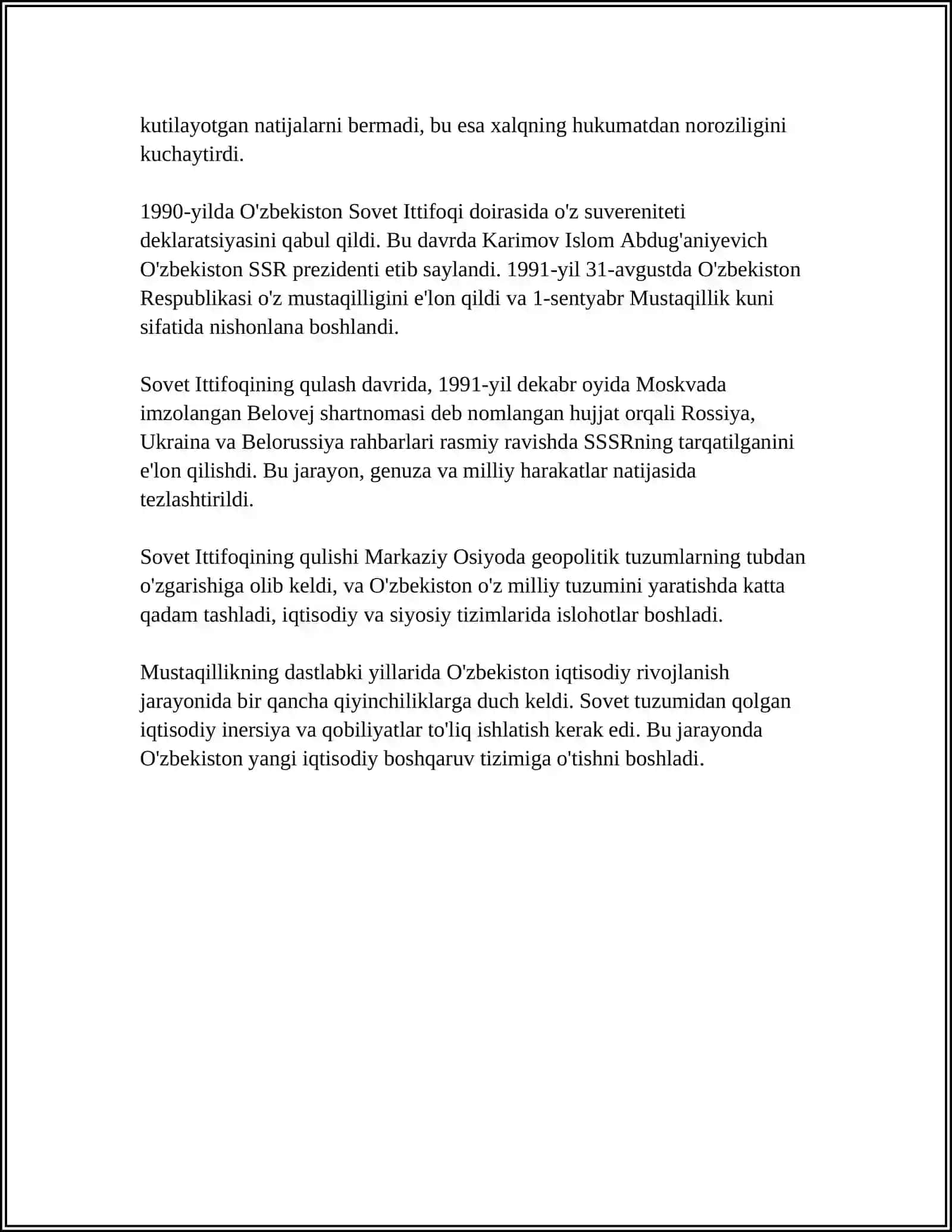 O‘zbekiston Mustaqil Ish 4