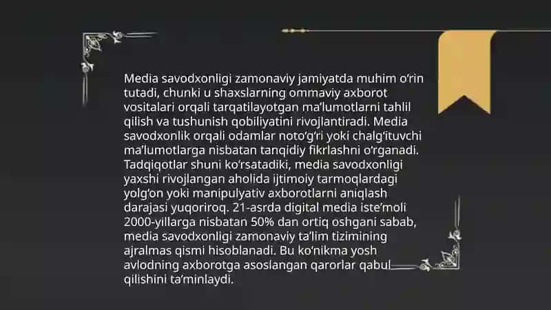 Dunyo mamlakatlaridagi media talim taraqqiyoti - MOXT 2 guruhi 4