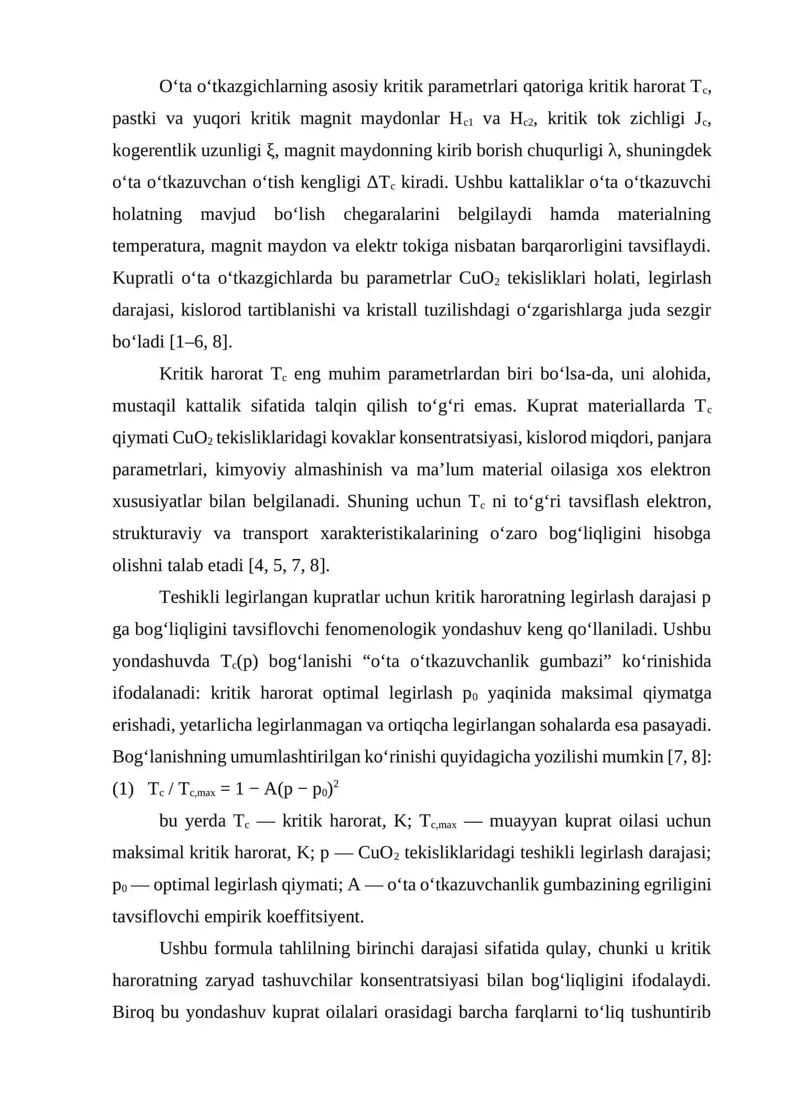 Yuqori haroratli o`ta o`tkazgichlar va ularning kritik paramtrlari 4