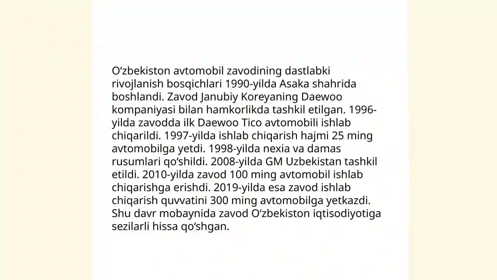 Uz Avto Motors O'zbekiston avtomobil zavotining tarixi va istiqboli 4