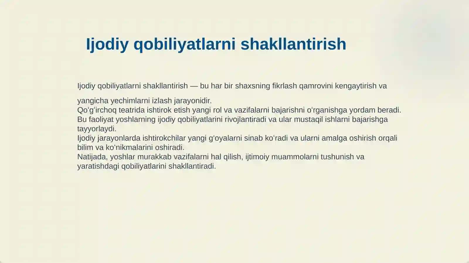 QOʻGʻIRCHOQ TEATRI ORQALI BADIIY IJODIY QOBILIYATLARINI RIVOJLANTIRISH 4