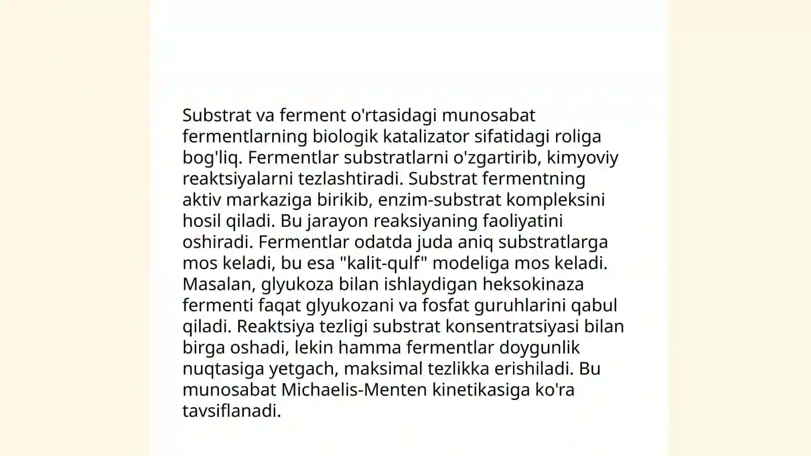 Fermentlarning ta'sir qilish mexanizmi.Mixailis konstantasi Ismatullayeva Mavjuda 4