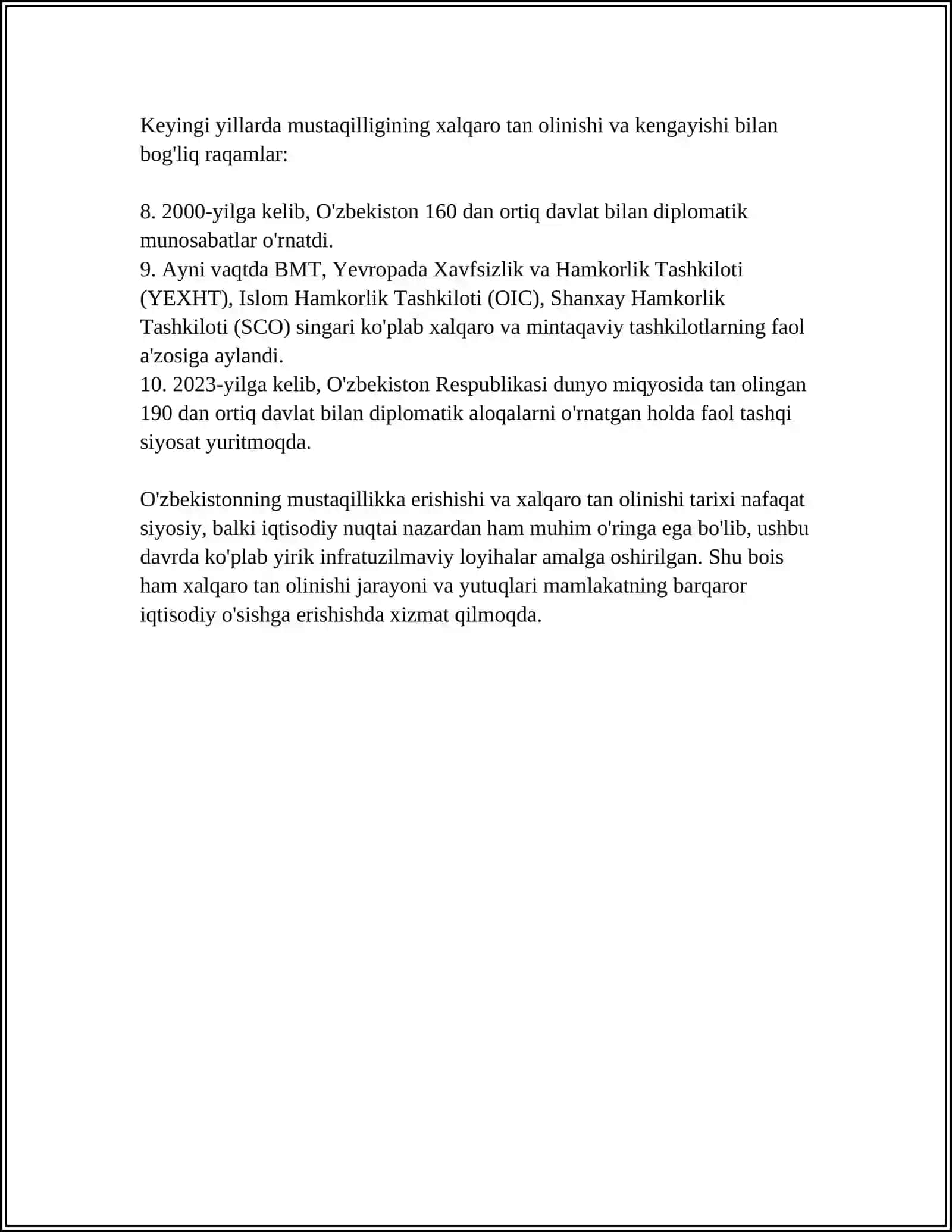 OʻZBEKISTON RESPUBLIKASINING JAHON HAMJAMIYATIGA QOʻSHILISHI 4