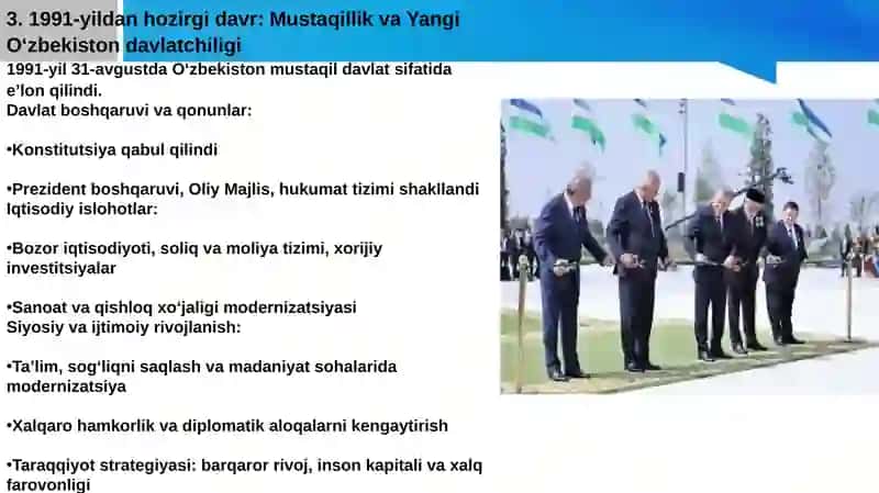 O’zbekistonning davlat chilik tarixi(17-asr davlat chiligidan Yangi O’zbekiston davlat chiligi) 4