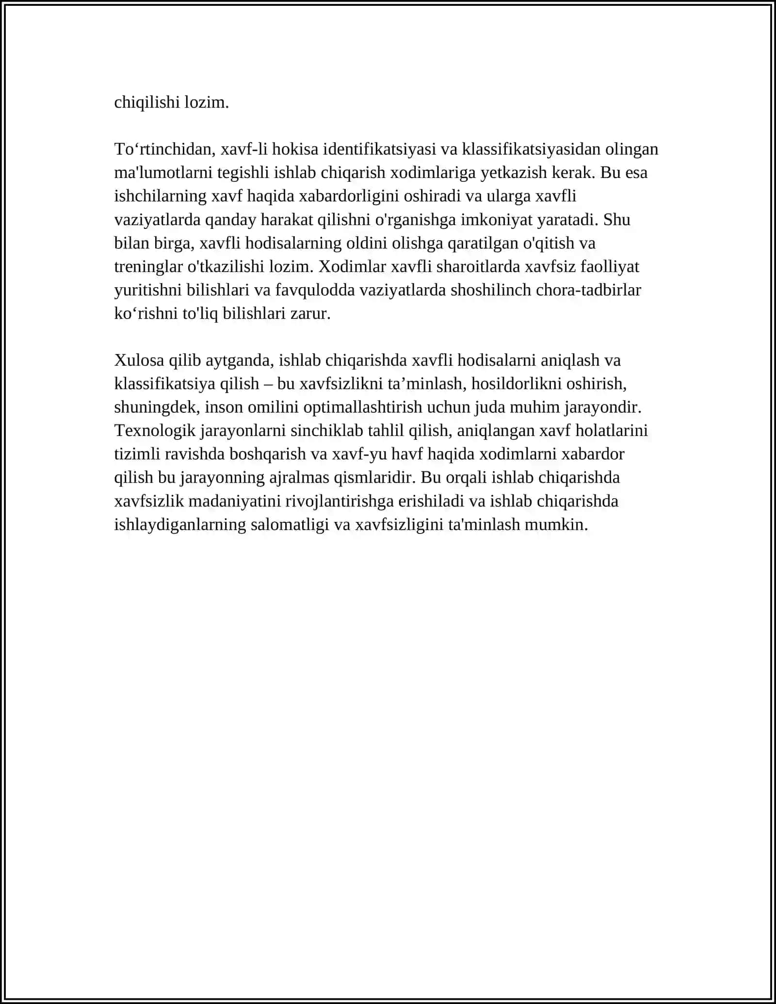 ISHLAB CHIQARISHDA XAVFLI HODISALAR,ULARNI TAHLIL QILISH VA SABOQLARNI MADANIYATINI QOʻLLASH 4