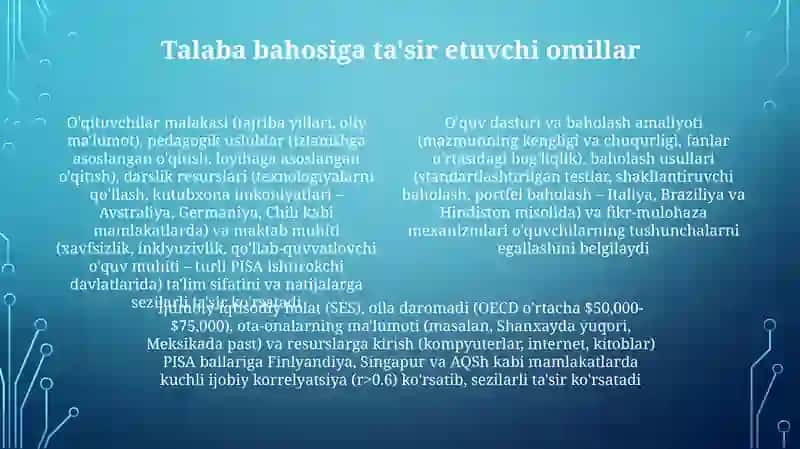 PISA xalqaro baholash dasturida "O'zgarish va bog'lanishlar" 4