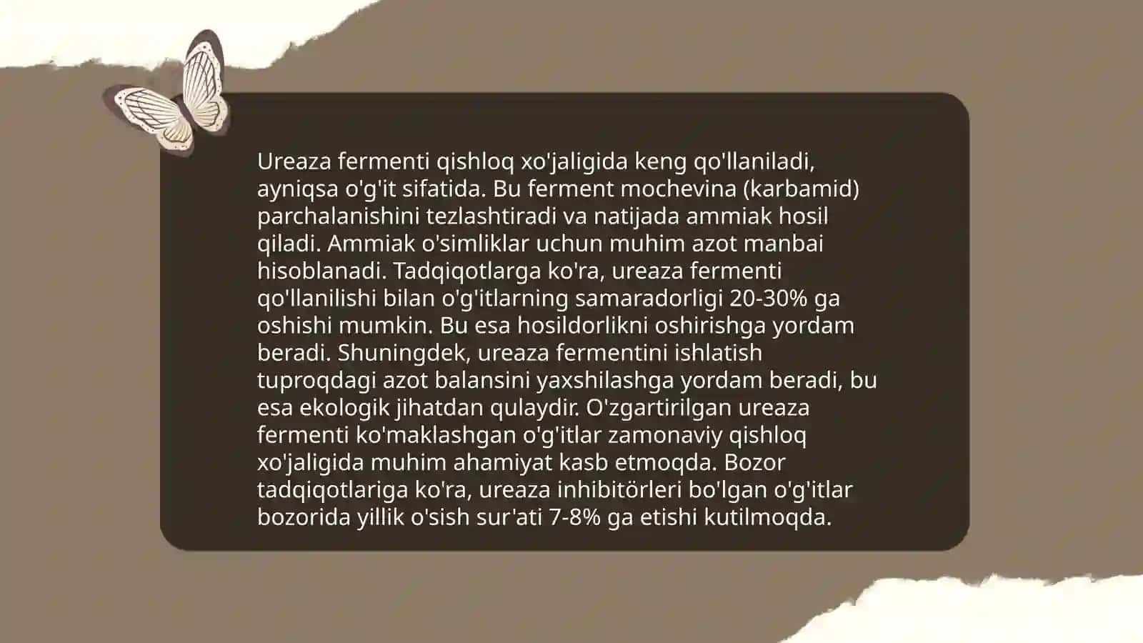 Ureazaning sanoat biotexnologiyasida qo'llanilishi 4