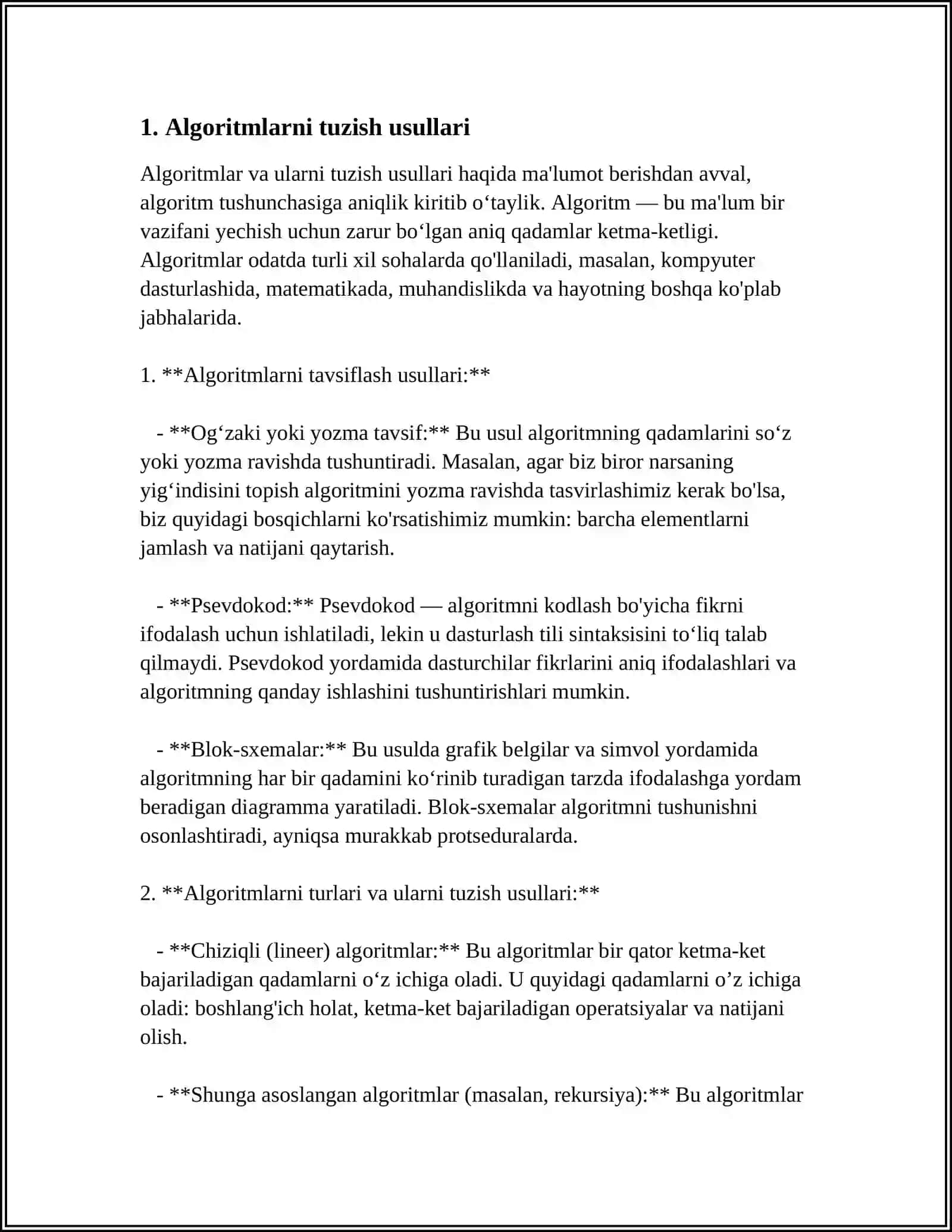 MASALALARINING ALGORITMNI TUZISH VA SHU ALGORITM ASOSIDA DELPHI DASTURLASH TILIDA DASTUR TUZISH 4