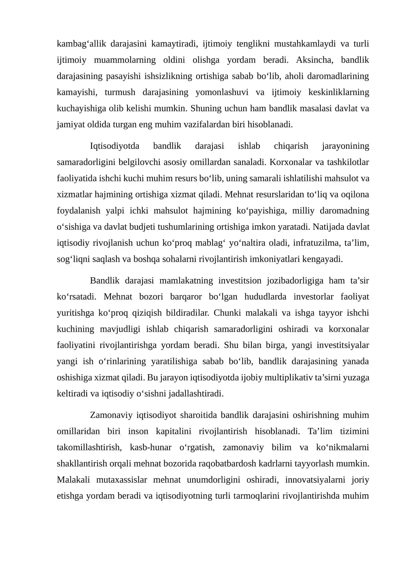 BANDLIK DARAJASI VA ISHSIZLIKNING IQTISODIY FAROVONLIKKA TA’SIRI HAMDA ULARNING O‘ZARO BOG‘LIQLIGI 4