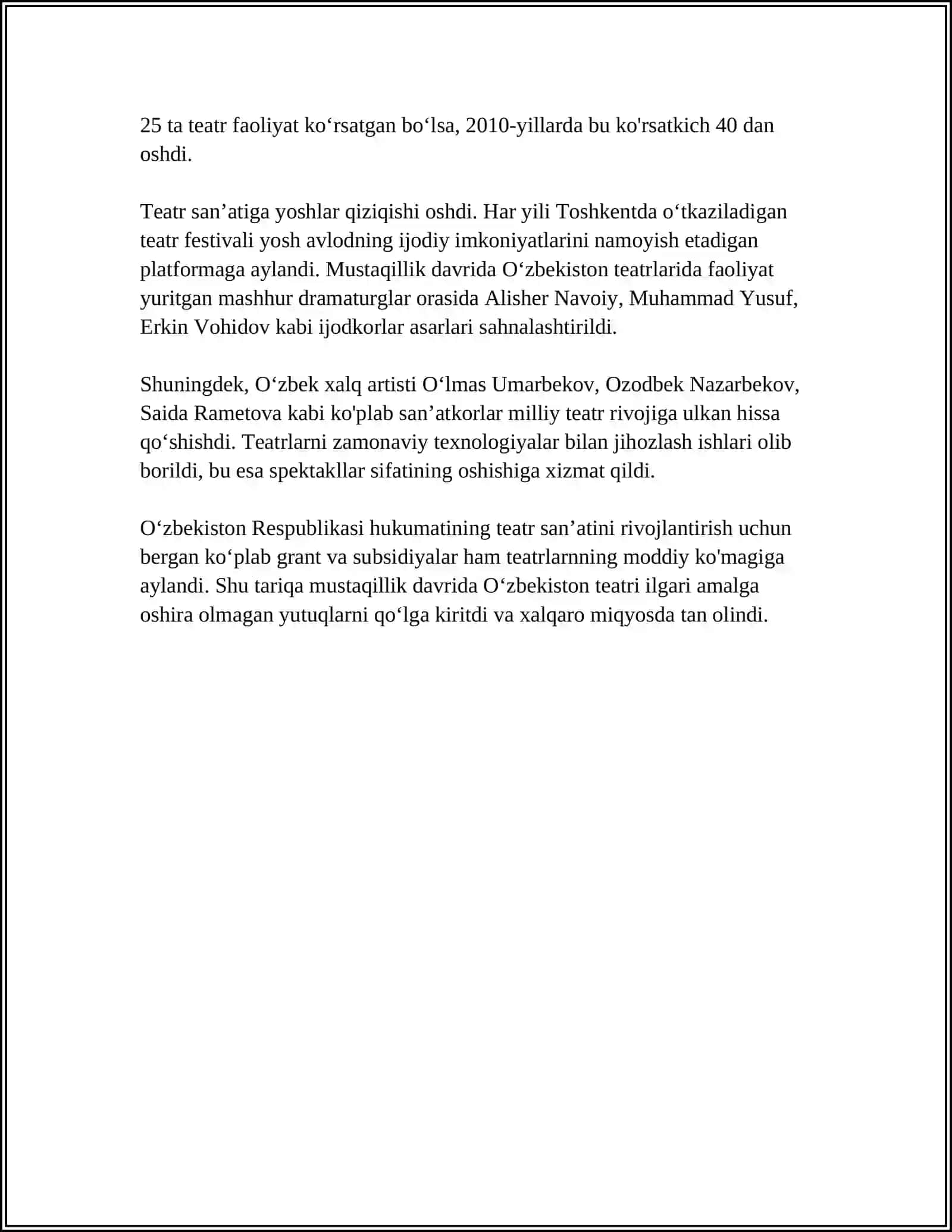 MUSTAQILLIK YILLARIDA OʻZBEK TEATRI VA UNDA IJOD QILGAN AKTYORLAR 4