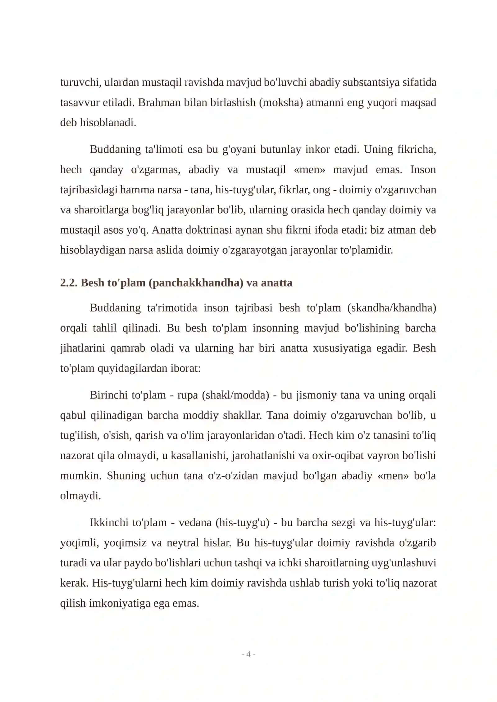 BUDDIZMDA ANATTA (RUHSIZLIK) DOKTRINASI VA MINDSTREAM (ONG OQIMI) KONSEPSIYASI REFERAT 4