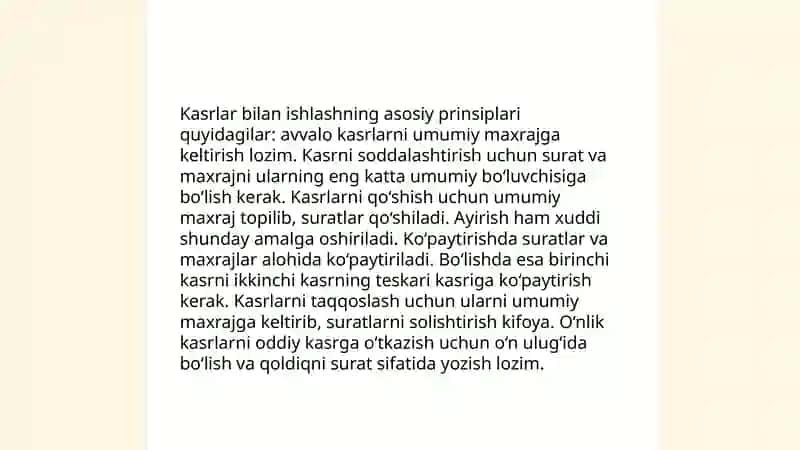 Sinfdan tashqari mashgʻulotlarda kasr tushunchasi bilan tanishtirish metodikasi 4