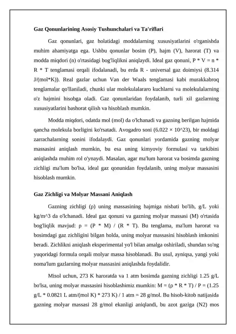 Gaz qonunlari va modda miqdori 4