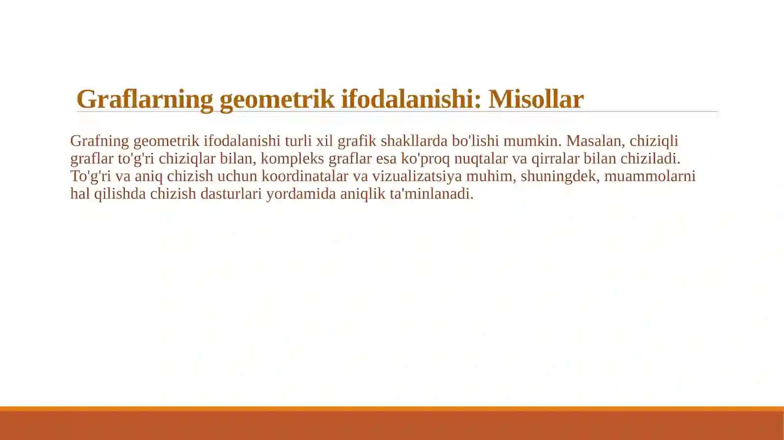 Graflar nazariyasi haqida umumiy ma’lumot. Graflarning berilishi usullari: geometrik ifodalanishi 4