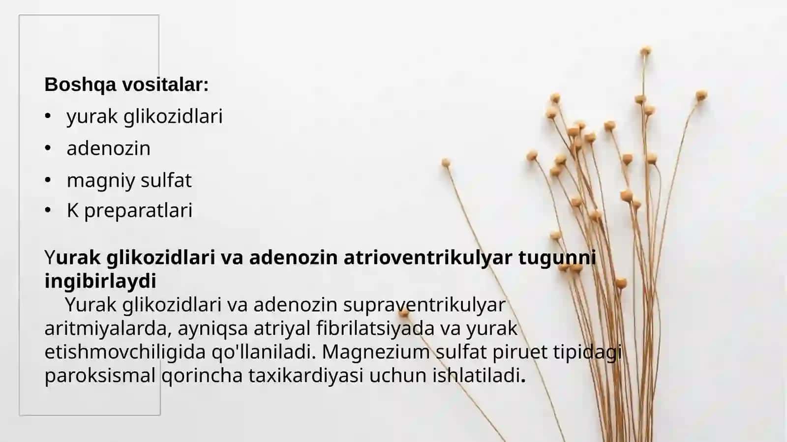 Yurakning impuls o'tkazish sistemasi. Antiaritmik dorivo sitalar tasnifi 4