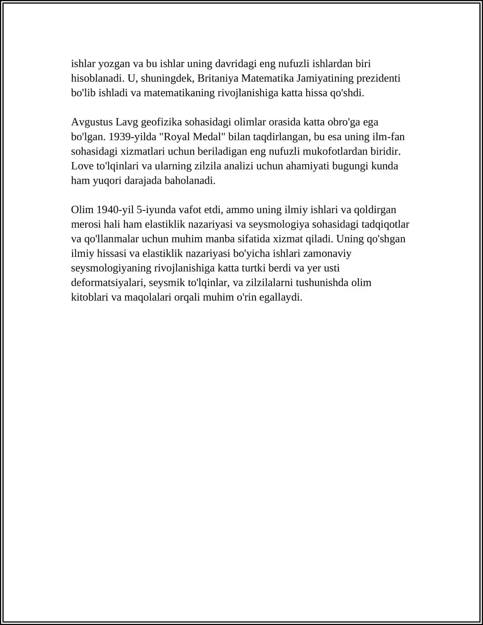 MUSTAQIL ISH Mavzu: AUGUSTUS LOVE HAYOTI HAQIDA 4