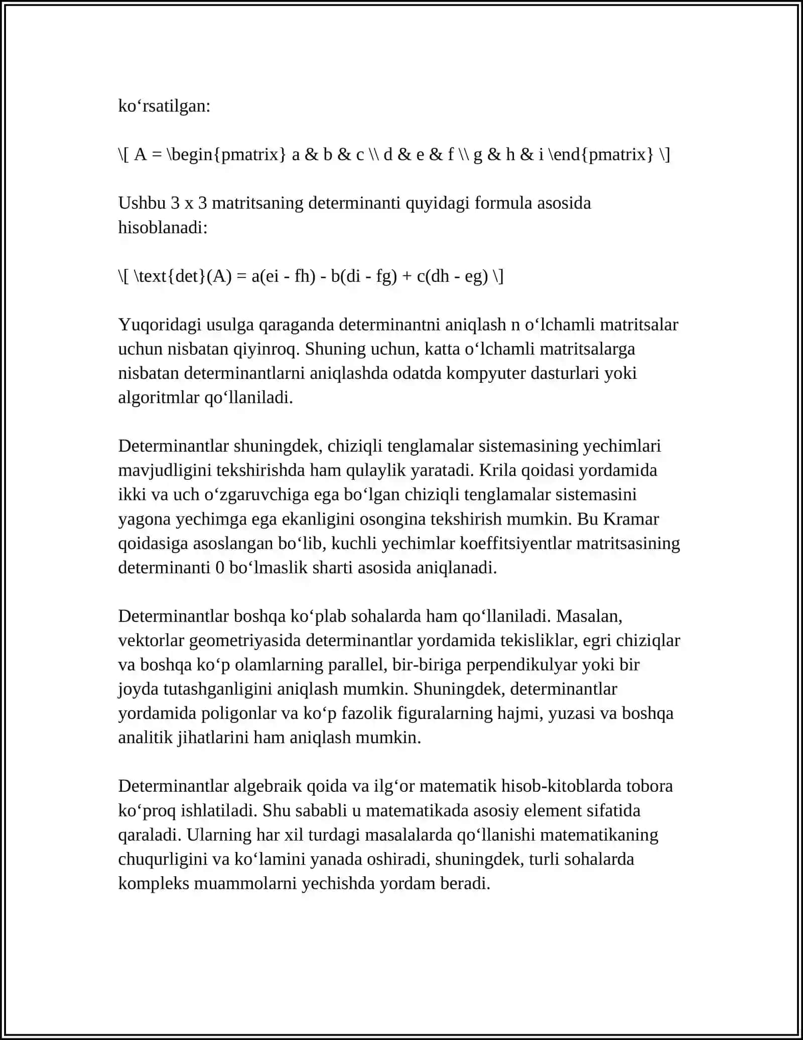 YUQORI TARTIBLI DETERMINANTLAR VA ULARNING XOSSALARI 4