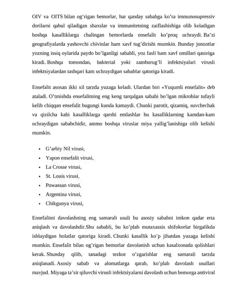 Ensefalit kassaligining kelip chiqishi sabablari va asoratlari 4