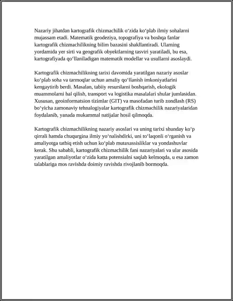KARTOGRAFIK CHIZMACHILI FANINI MASALALARINI VA UNING QOʻLLANISH SOHASINI OʻRGANISH 4