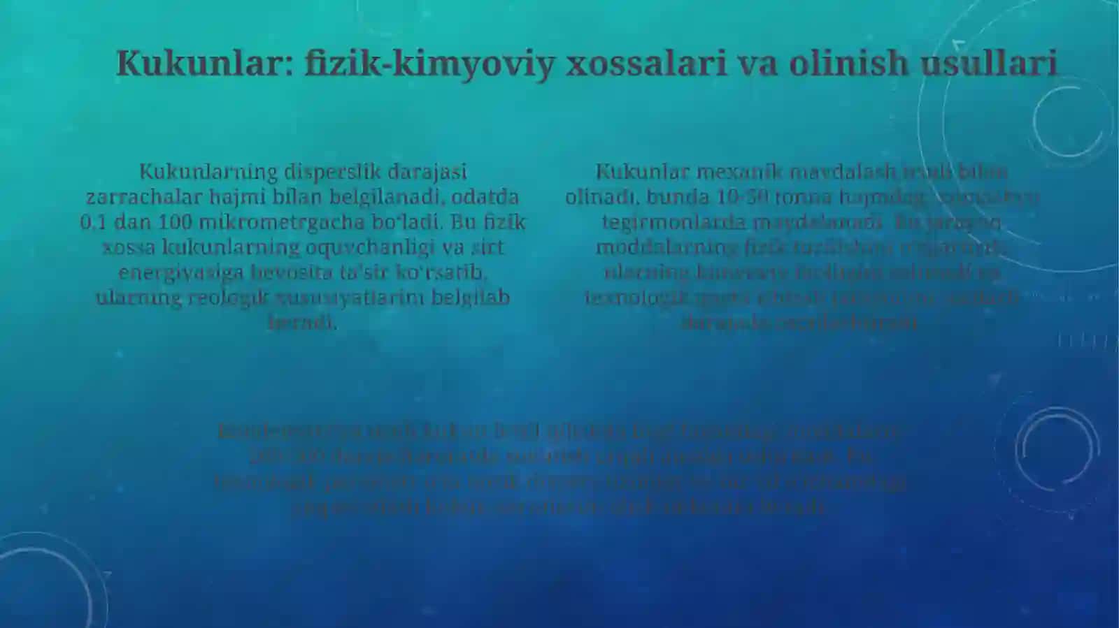 Dagʻal dispers tizimlar va kukunlar: xossalari va texnologiyasi 4