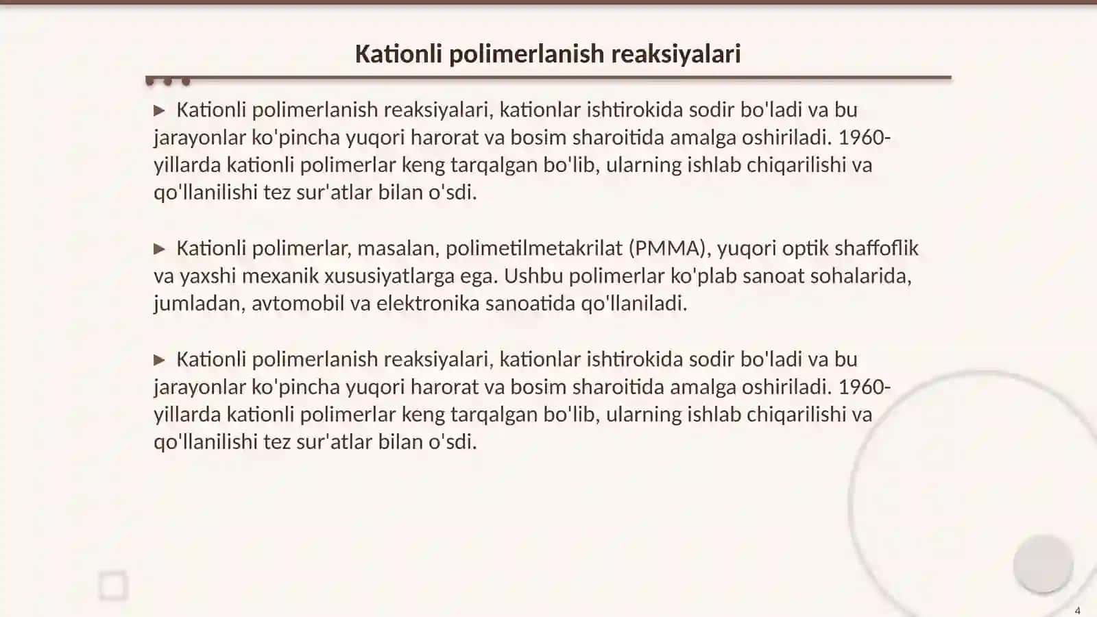 Aniоnli va kаtiоnli pоlimеrlаnish rеаksiyalаri vа ulаrning o‘zigахоs хususiyatlаri 4