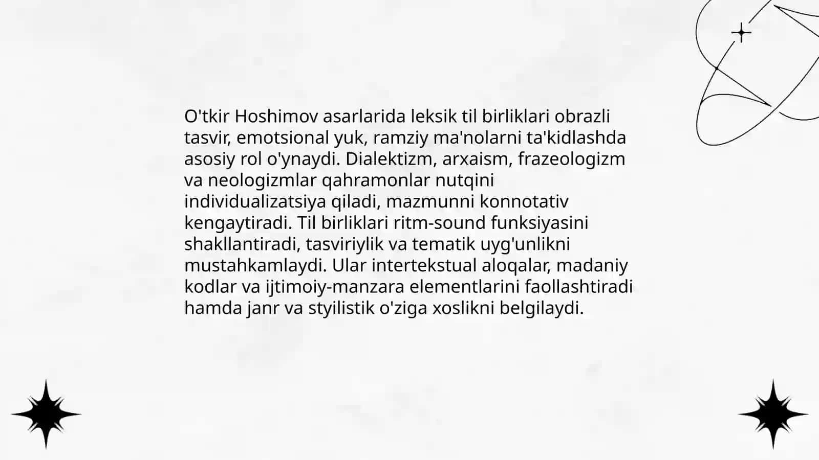 O'tkir Hoshimov asarlarida fonetik til birliklarining poetik aktuallashuvi 4