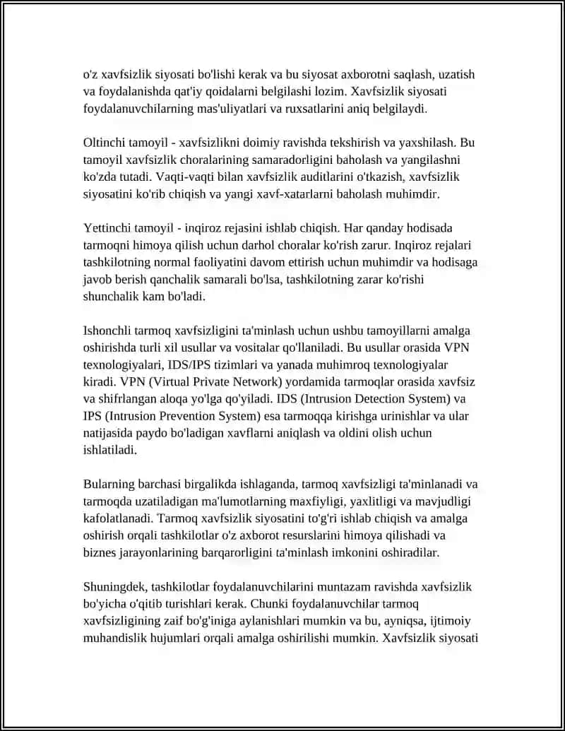 Tarmoqlarni himoyalash asosiy tamoyillari va xavfsizlik siyosati 4