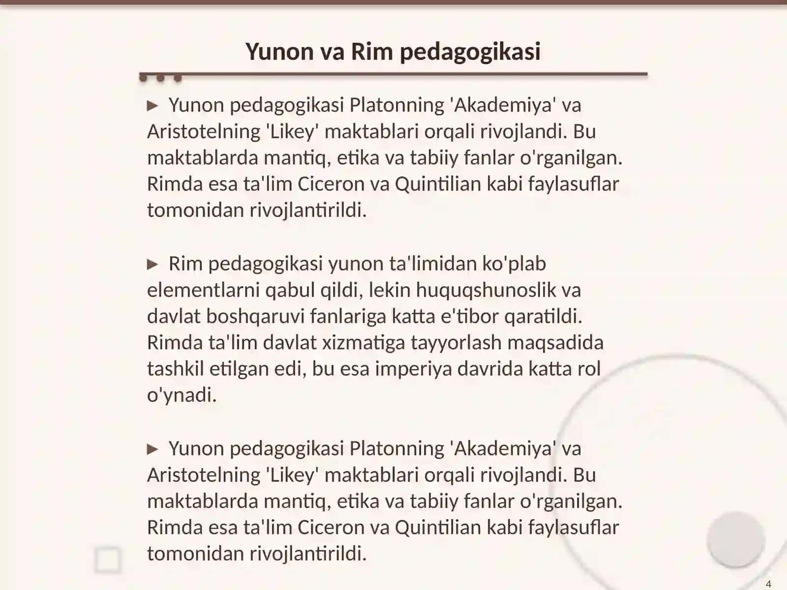 Pedagogika talimotlar tarixi 4