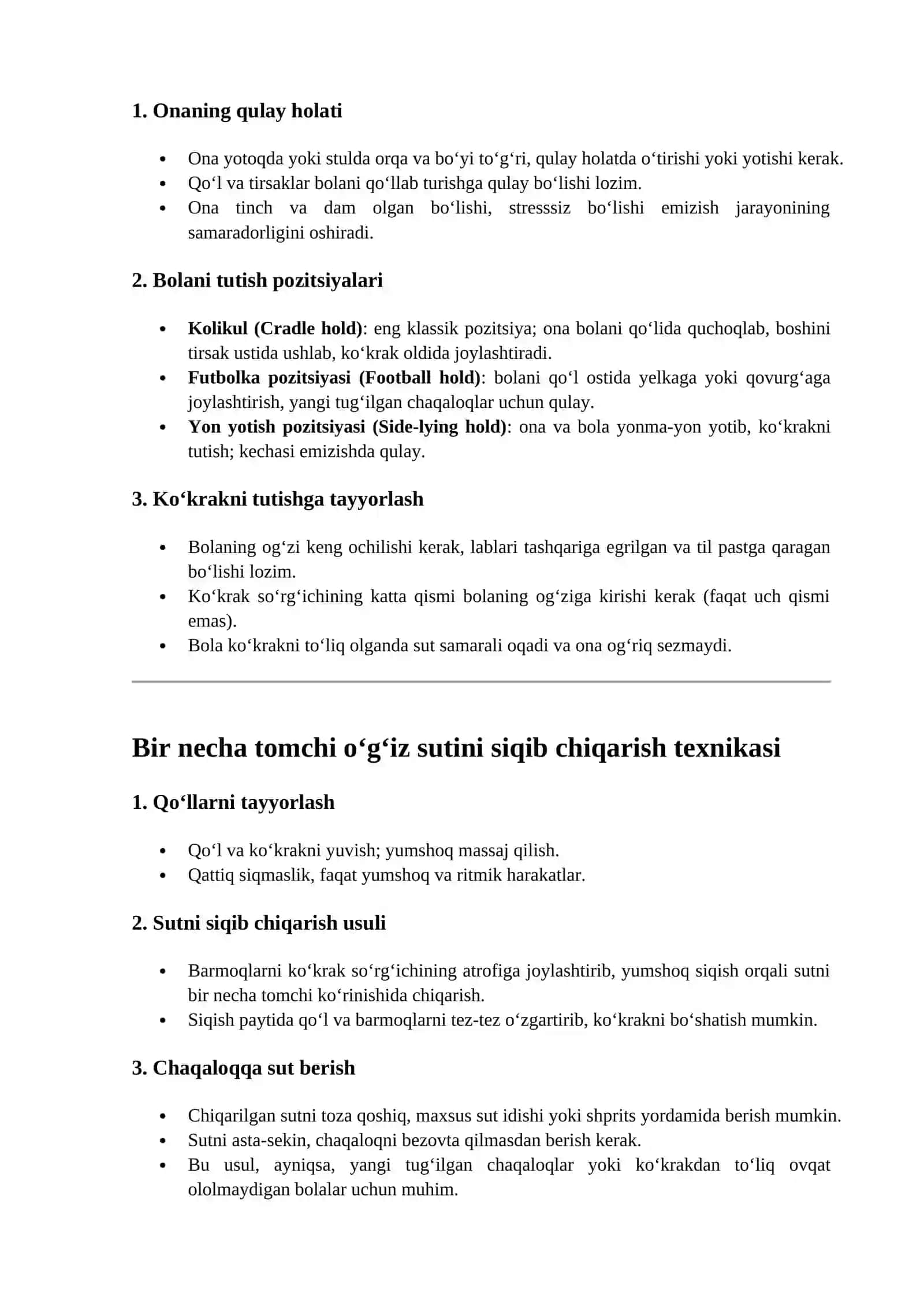 Onaga ko‘krakni bolaga tutish texnikasi 4
