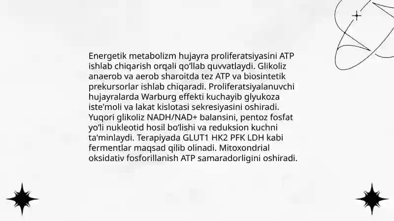 Hujayrada moddalar energiya va malumotlar oqimi hujayra proliferatsiyasi muammolarining tibbiyotdagi roli 4