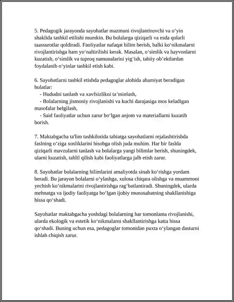 MAKTABGACHA TA’LIM TASHKILOTIDA TABIATGA SAYOHATLARNI TASHKIL ETISH TEXNOLOGIYASI 4