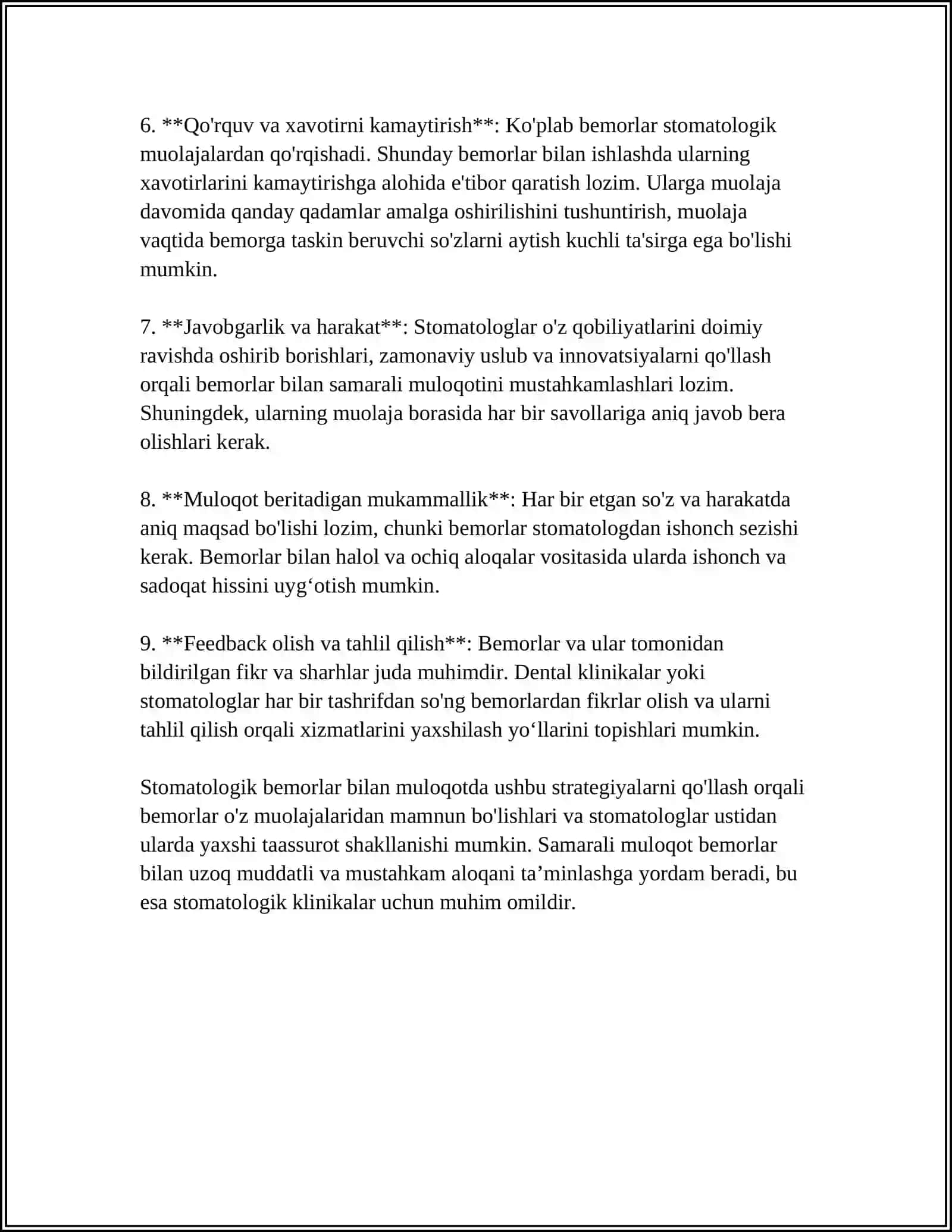 STOMATOLOGIK BEMORLAR BILAN MUNOSABATDA BOʻLISH PSIXOLOGIYASI 4
