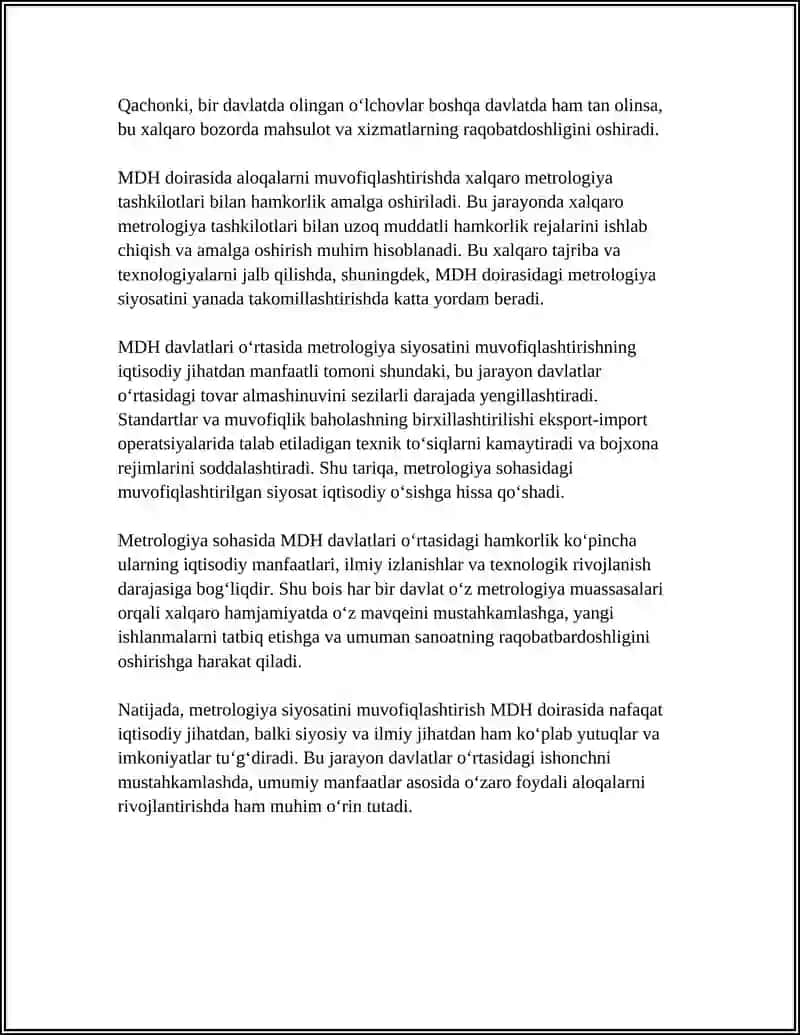 MUSTAQIL DAVLATLAR HAMDOSTLIGI DAVLATLAR BILAN METROLOGIYA SOHASIDA ALOQALAR 4