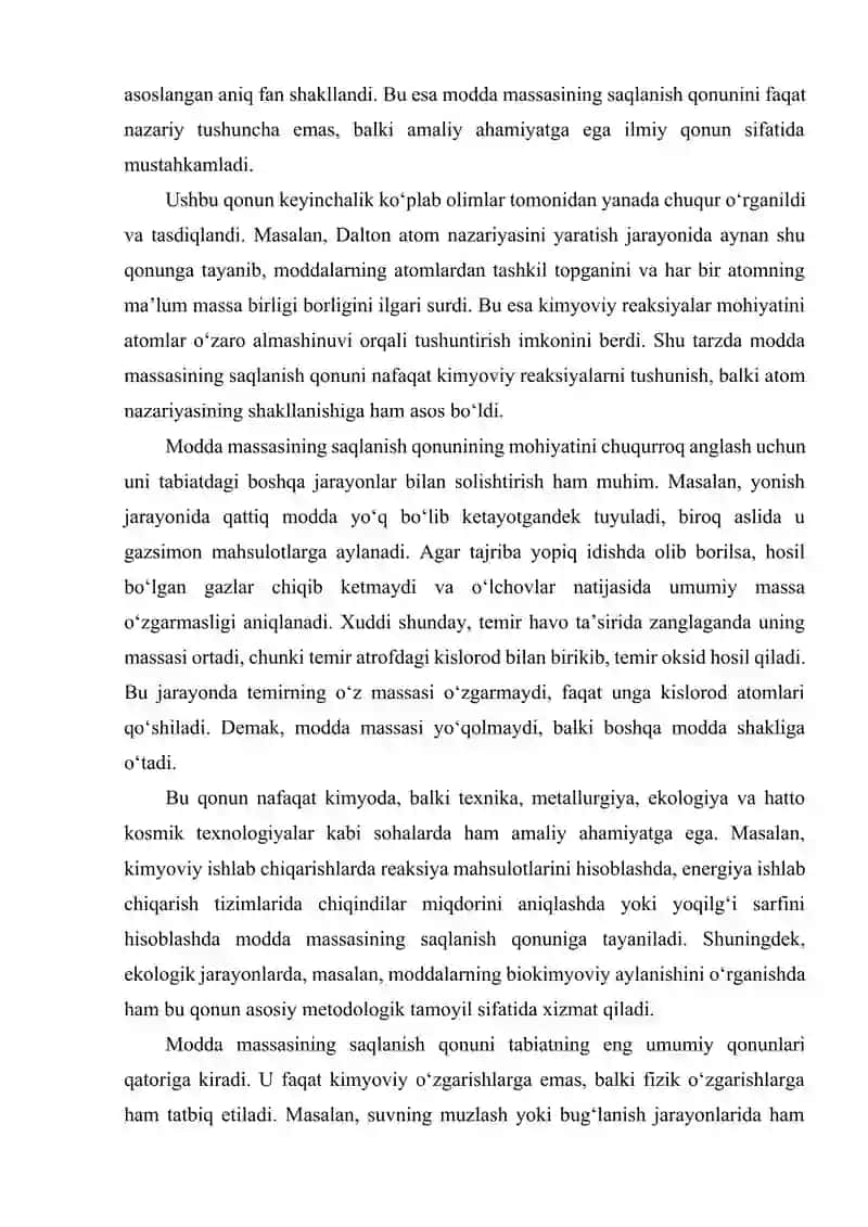 Modda massasining saqlanishi va tarkibning doimiylik qonunini amaliy mashg‘ulotlarda tushuntirish 4