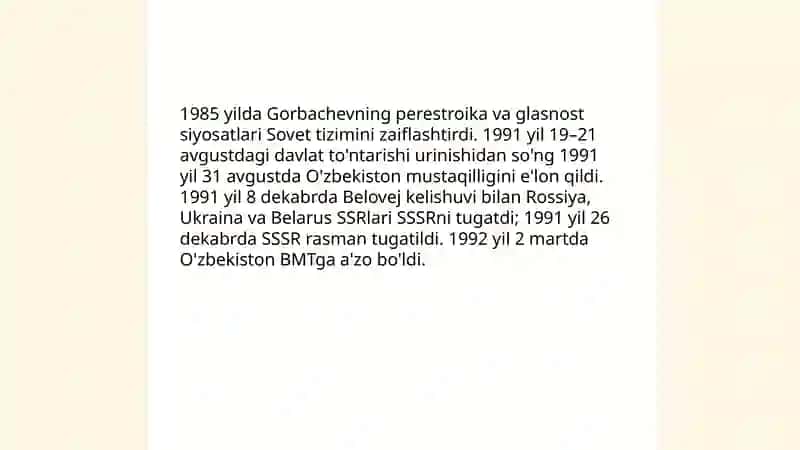 O'zbekiston Mustaqilligining e'lon qilinishi va uning tarixiy ahamiyati 4
