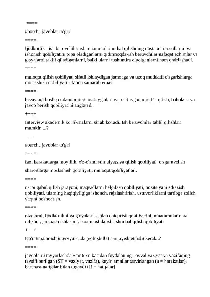 AKADEMIK KO’NIK’MALAR VA KASBIY KOMPETENILIK fanidan YAUNIY BAHOLASH TESTLARI 4