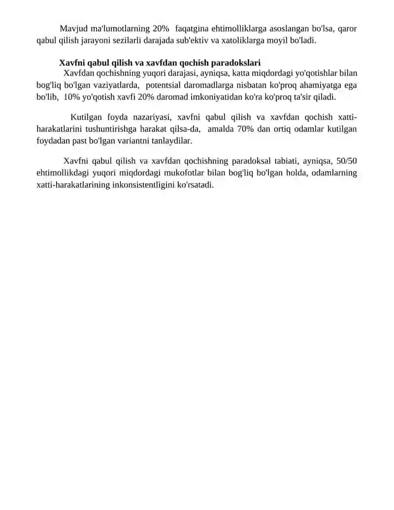 Noaniqlik sharoitida iqtisodiy hatti-harakatlar bo'yicha paradokslar 4