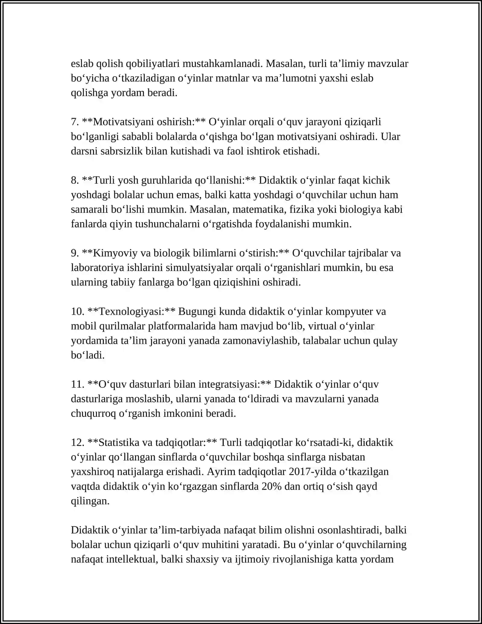 TABIIY FANLAR DARSLARIDA DIDAKTIK O‘YINLARNING O‘ZIGA XOS XUSUSIYATLARIDAN FOYDALANISHNING AHAMIYATI 4