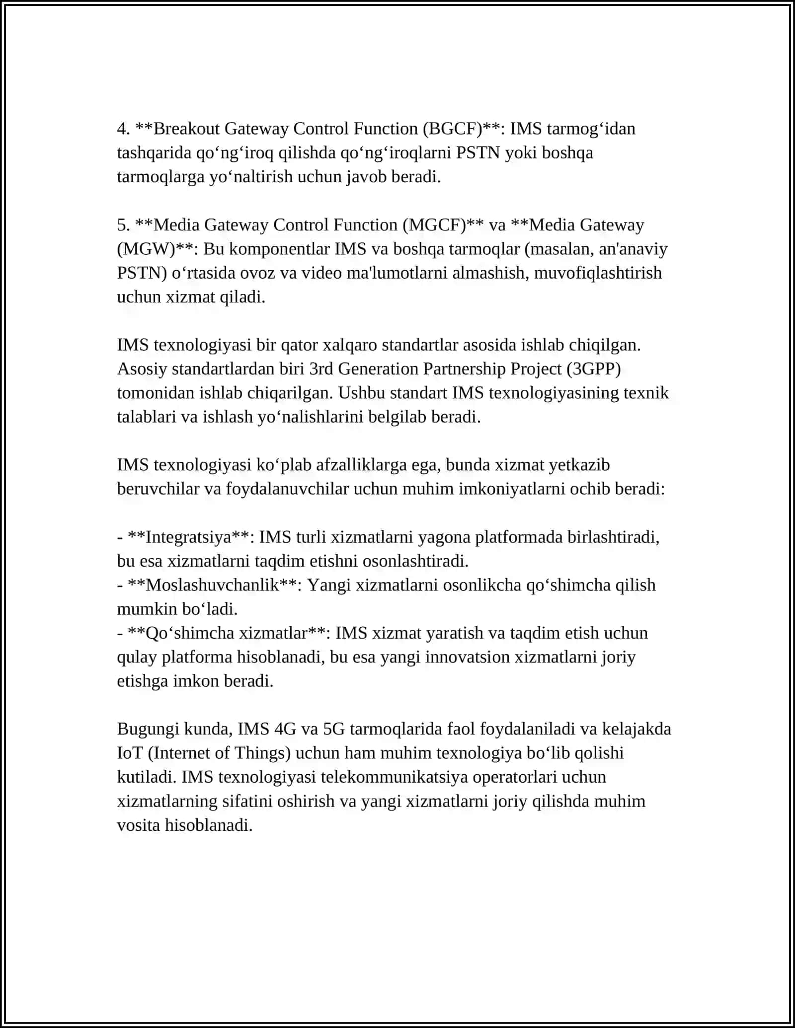MUSTAQIL ISH Mavzu: IP GA YO‘NALTIRILGAN MULTIMEDIA TIZIM OSTI – IMS 4
