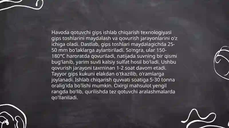 Sanoatda havoda qotuvchi bo‘lovchi materiallar ishlab chiqarish 4