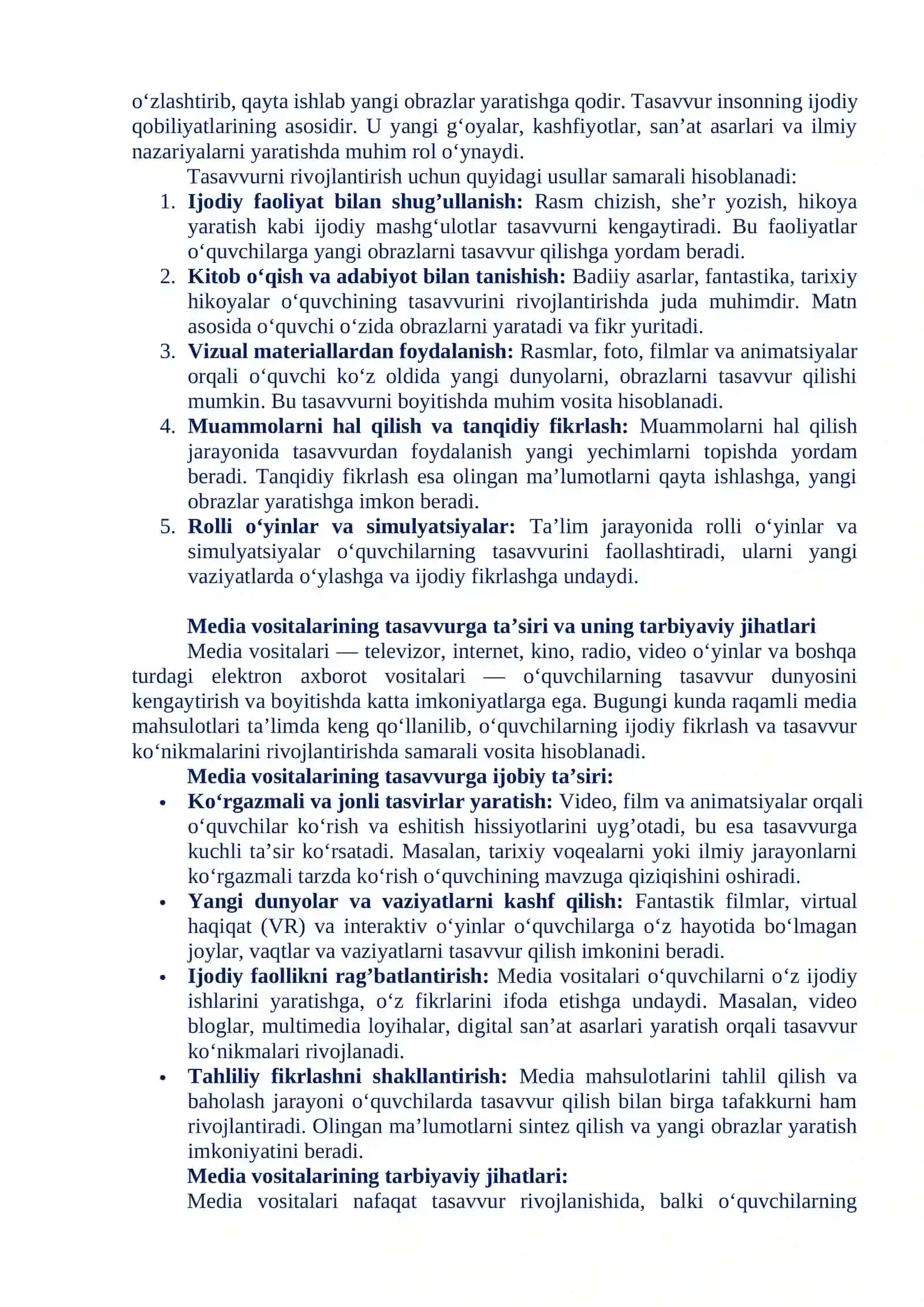 MEDIA TA’LIM TIZIMIDA BADIIY ONG, TASAVVUR VA TAFAKKUR 4