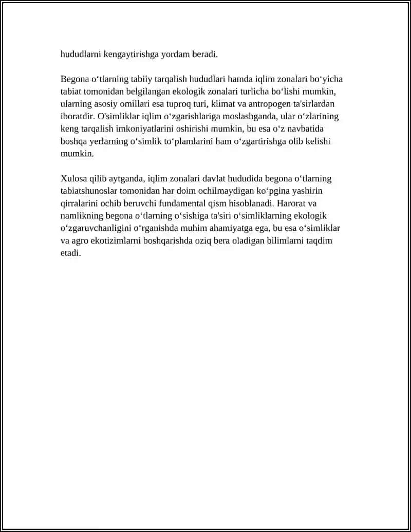 BEGONA OʻTLARNING IQLIMGA BOĞLIQ HOLDA TARQALISH HUDUDI YOʻLLARI HARORAT VA NAMLIKNING BEGONA OʻTLAR OʻSISHIGA TAʼSIRI 4