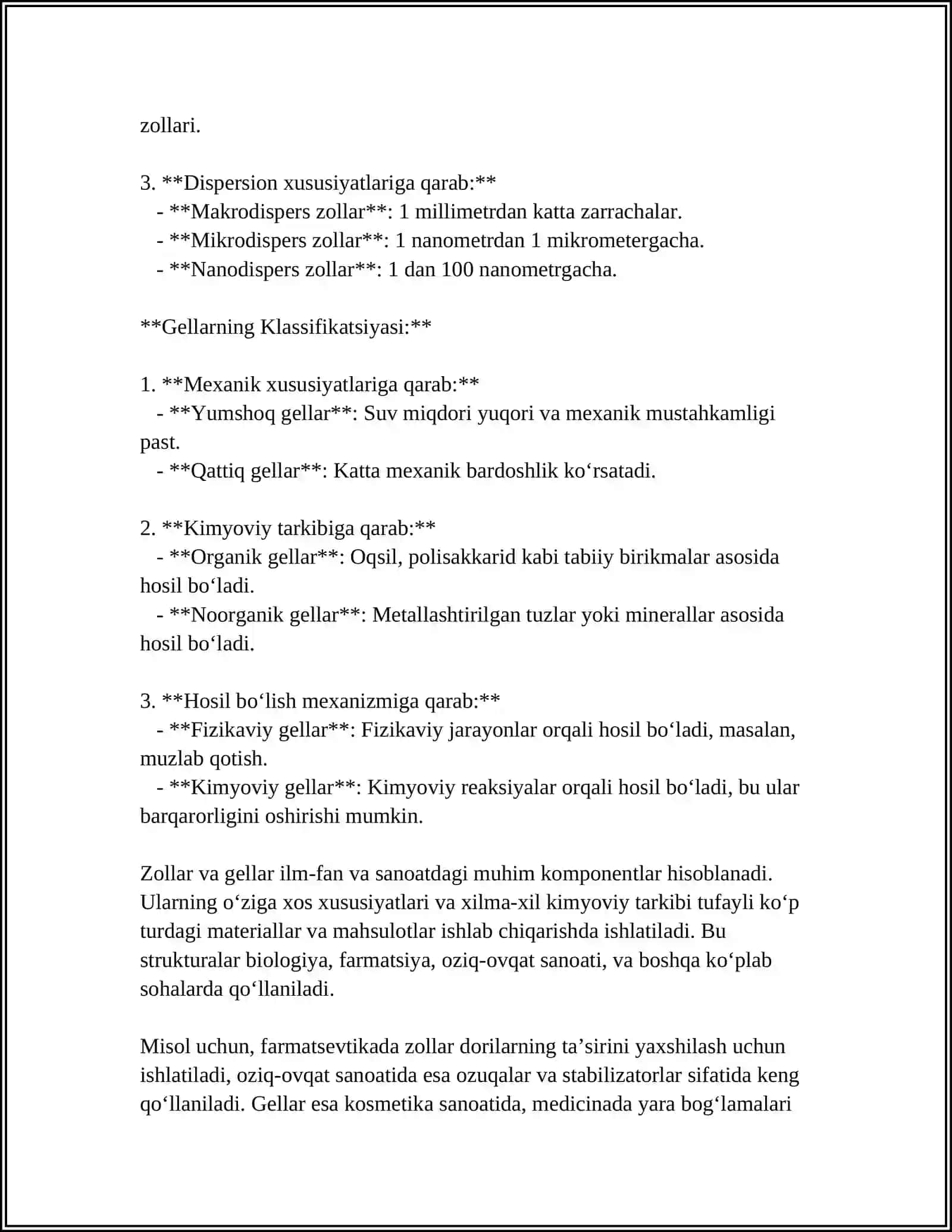 DISPERS SISTEMALAR. ZOLL VA GELLARNING QOLLANISHI 4