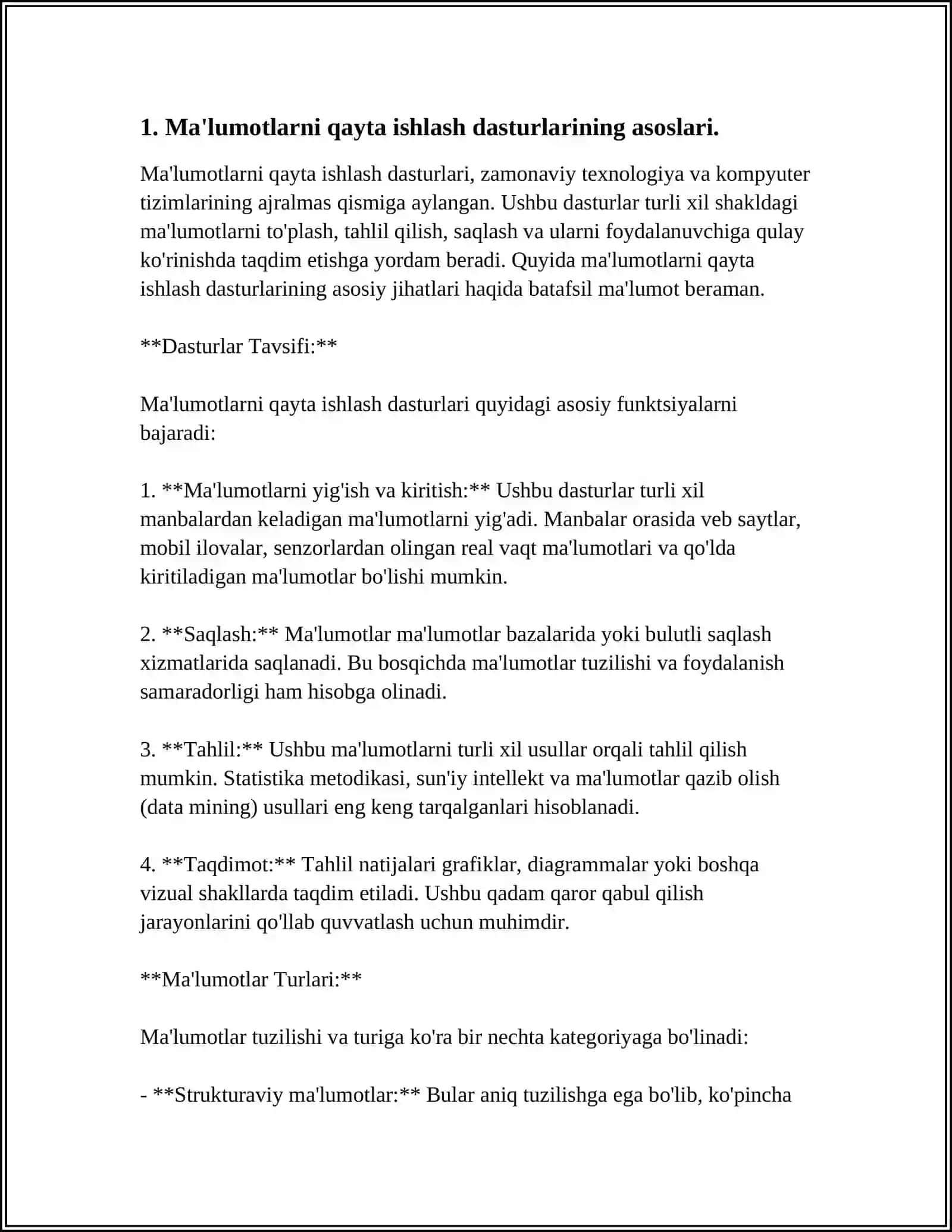 MA’LUMOTLARNING HAR XIL TURLARINI QAYTA ISHLASH DASTURLARINI TUZISH 4