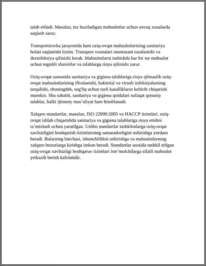 Oziq-ovqat sanoatida standart talablari 4