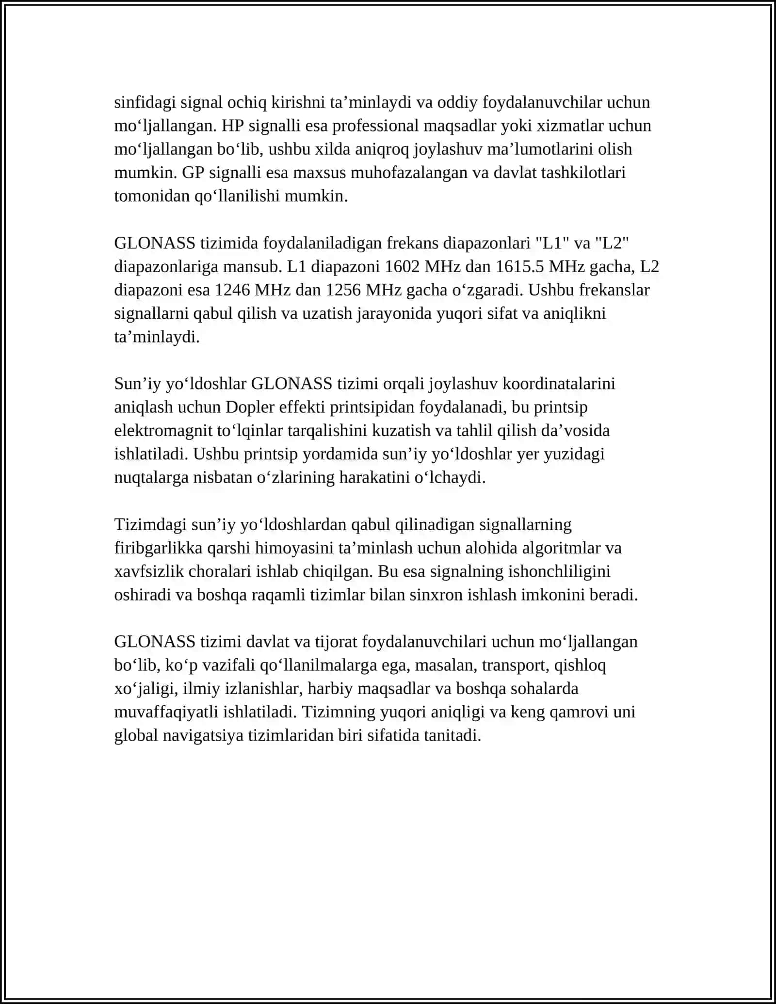 GLONASS PARAMETRLARI XAQIDA MALUMOT 4